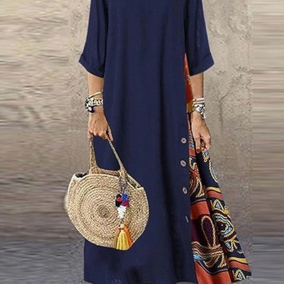 Cellabie Navy Side Button Abstract Maxi Dress - Picture 4 of 4